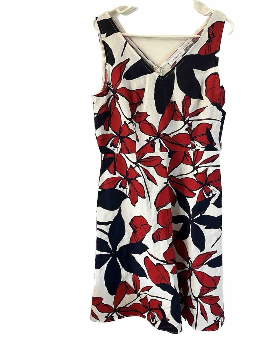 Liz Claiborne Navy, White & Red Floral Print Dress